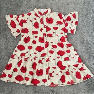 Petal & Pup Red and Cream Floral Shirt Dress